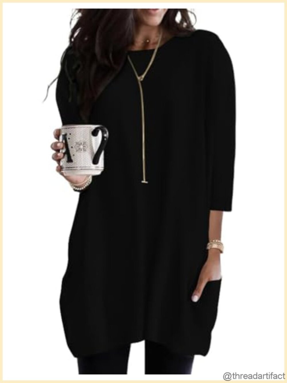 Womens 3/4 Sleeve Tunic Top with Pockets Loose Fit Long Shirt